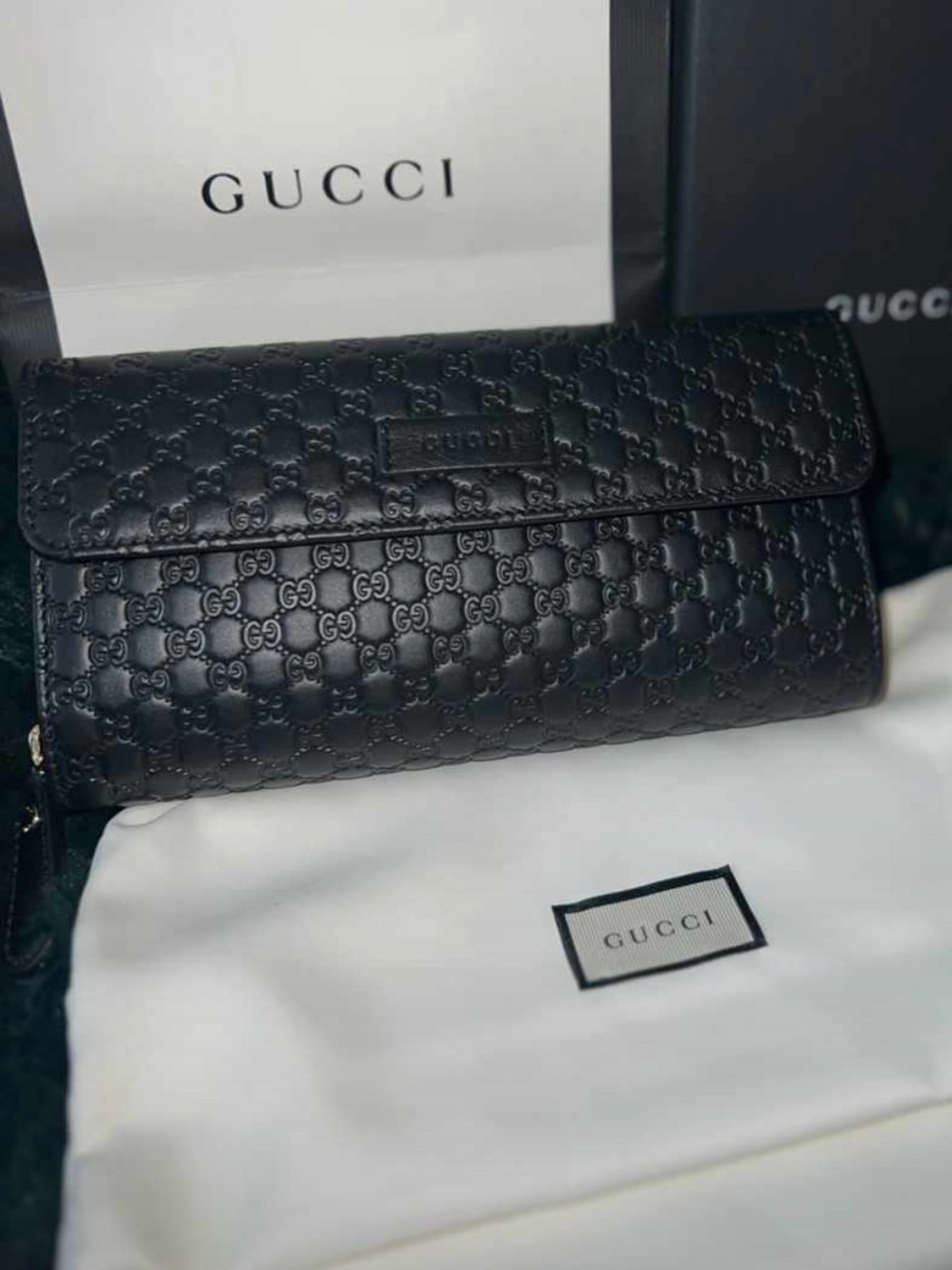 NWT Gucci Black Embossed GG Leather TRIFOLD WALLET